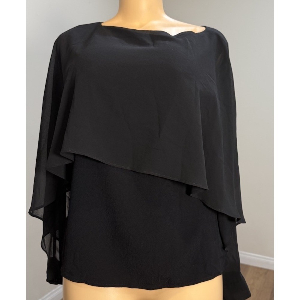 New ZARA Black BLOUSE, Flowing Semi Sheer top long Sleeve